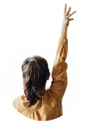 student with hand raised